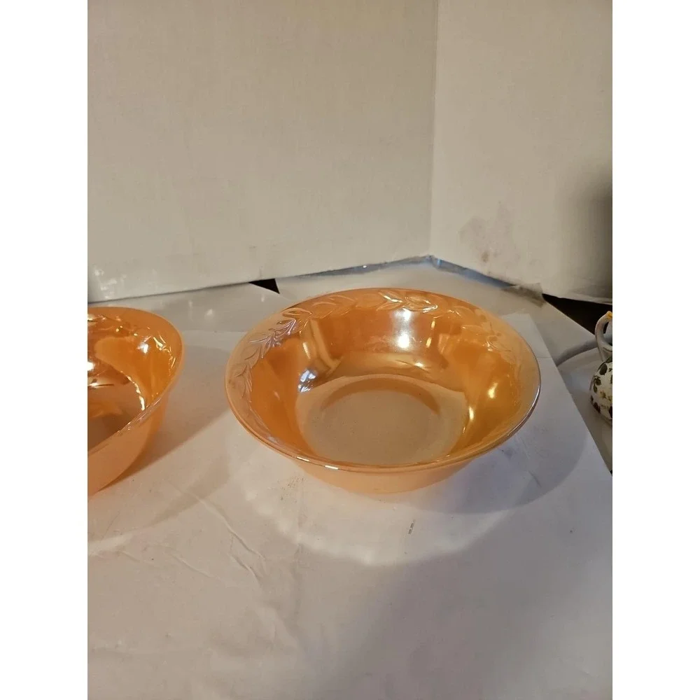 Vintage Fire King Oven Ware Peach/Orange Luster Swirl Mixing Bowl USA Lot Of 2
